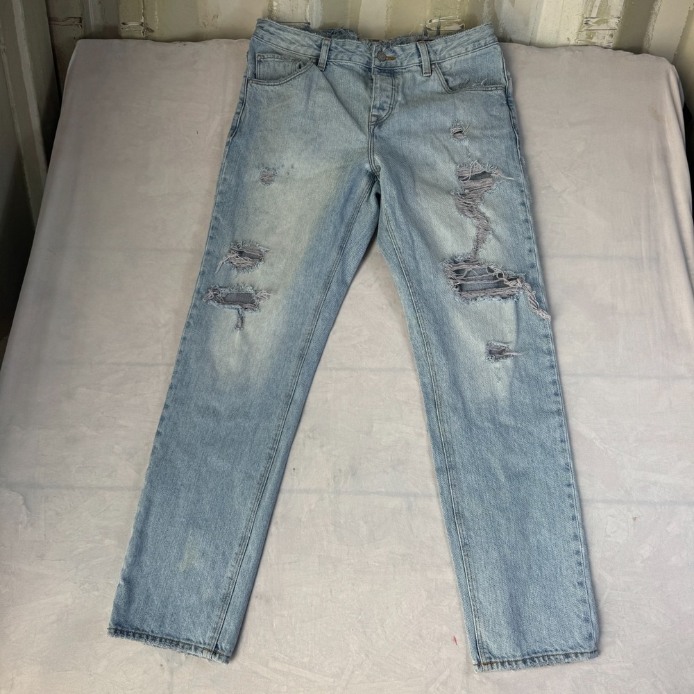 Asos Remo Straight Leg Jeans Womens 18 Blue Denim Cotton Distressed Light Wash